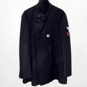 Navy Military PeaCoat w Patch Pristine 40R oversiz​​​​​